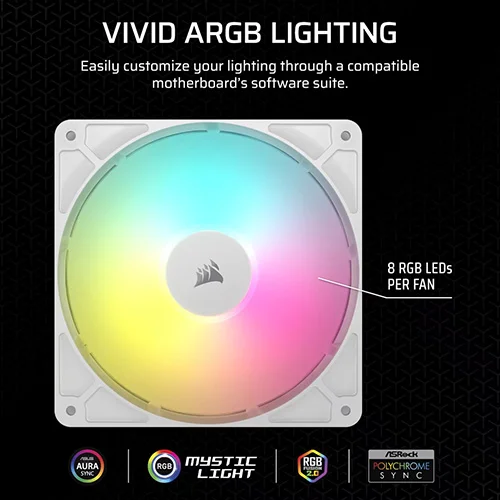 Corsair RS140 ARGB White 140mm PWM Cabinet Fan (Single Pack)